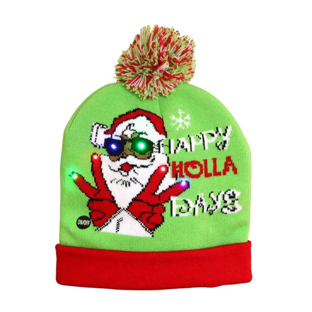 bqoDNewYearLEDChristmasHatSweaterKnittedBeanieChristmasLightUpKnittedHatChristmasGift