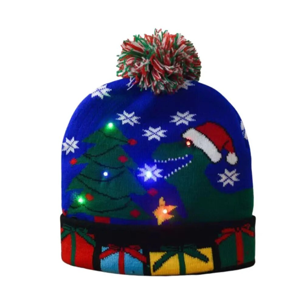 UJhiNewYearLEDChristmasHatSweaterKnittedBeanieChristmasLightUpKnittedHatChristmasGift