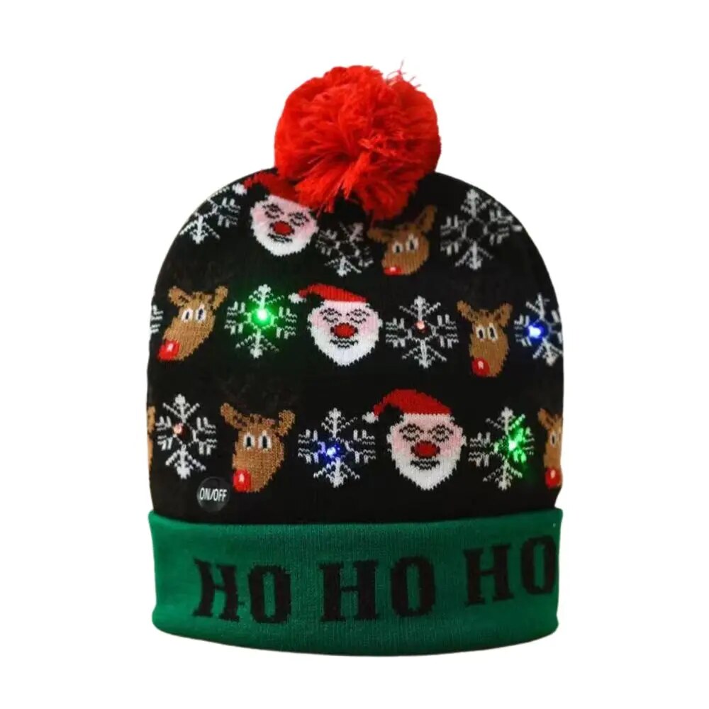 tSoXNewYearLEDChristmasHatSweaterKnittedBeanieChristmasLightUpKnittedHatChristmasGift