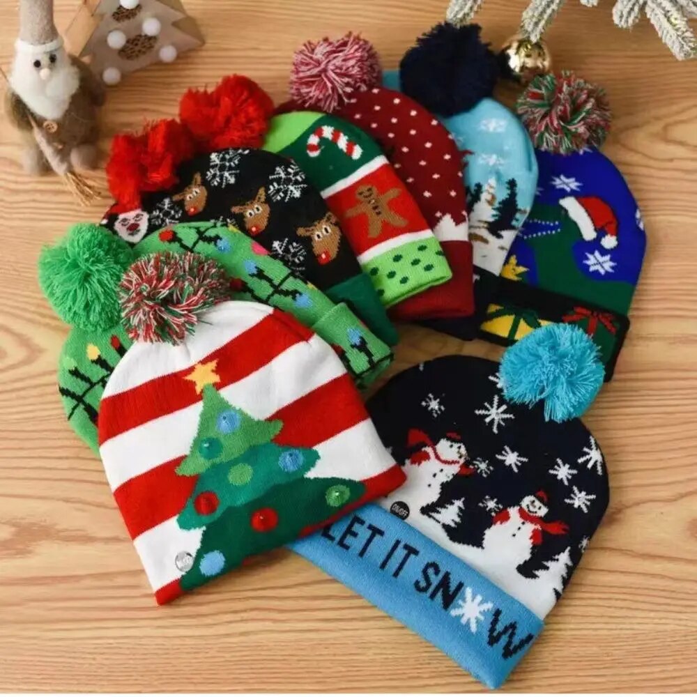 5pquNewYearLEDChristmasHatSweaterKnittedBeanieChristmasLightUpKnittedHatChristmasGift