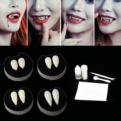 Halloween Vampire Teeth Fangs Dentures Prop - DIY Cosplay Decorations with Dental Gum for Costume Parties
