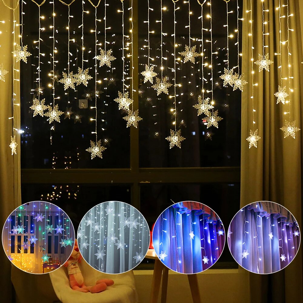 3.5M 96LED Christmas Snowflake Memory 8 Modes Lights Fairy String Light Waterproof Xmas Party Decor