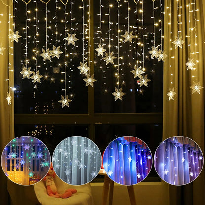 3.5M 96LED Christmas Snowflake Memory 8 Modes Lights Fairy String Light Waterproof Xmas Party Decor
