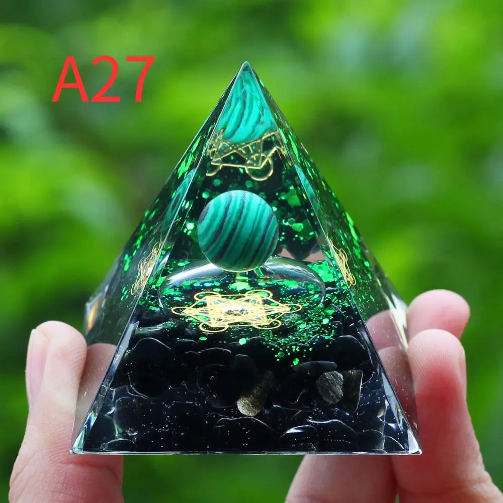 Natural Amethyst Peridot Orgone Pyramid Energy Generator - Reiki Chakra Meditation Tool, Room Decor & Christmas Gifts
