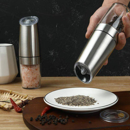 Gravity Electric Pepper and Salt Grinder Set silver