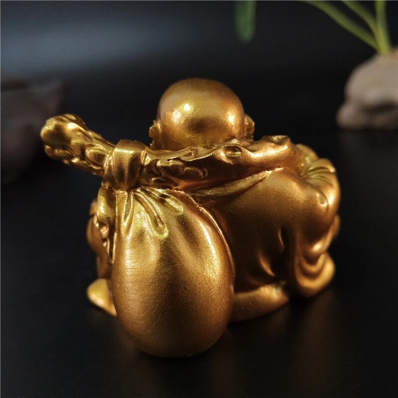 Golden Laughing Buddha Statue Chinese Feng Shui Lucky Money Maitreya Sculpture for Home  Garden De