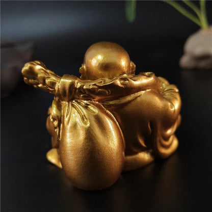 Golden Laughing Buddha Statue Chinese Feng Shui Lucky Money Maitreya Sculpture for Home  Garden De