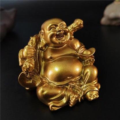 YosnGoldenLaughingBuddhaStatueChineseFengShuiLuckyMoneyMaitreyaBuddhaSculptureFigurines