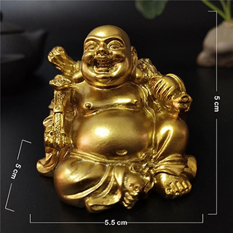 WRIAGoldenLaughingBuddhaStatueChineseFengShuiLuckyMoneyMaitreyaBuddhaSculptureFigurines