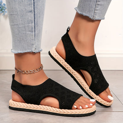Women's Breathable Knit Flat Sandals - Casual Open Toe Summer Shoes - Lightweight Slip On Sandals