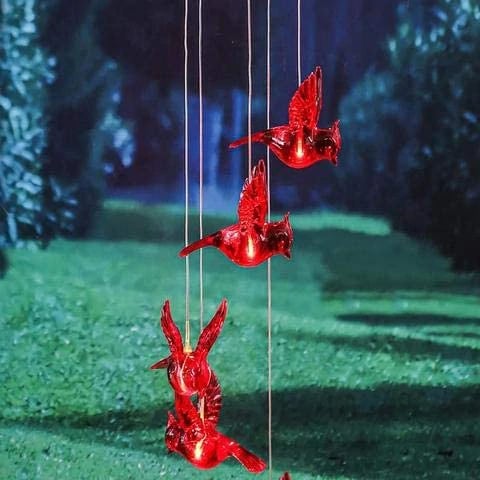 Harmony in Your Garden - Solar Powered Cardinal Wind Chime Light, Mesmerizing Illumination & Melodies2