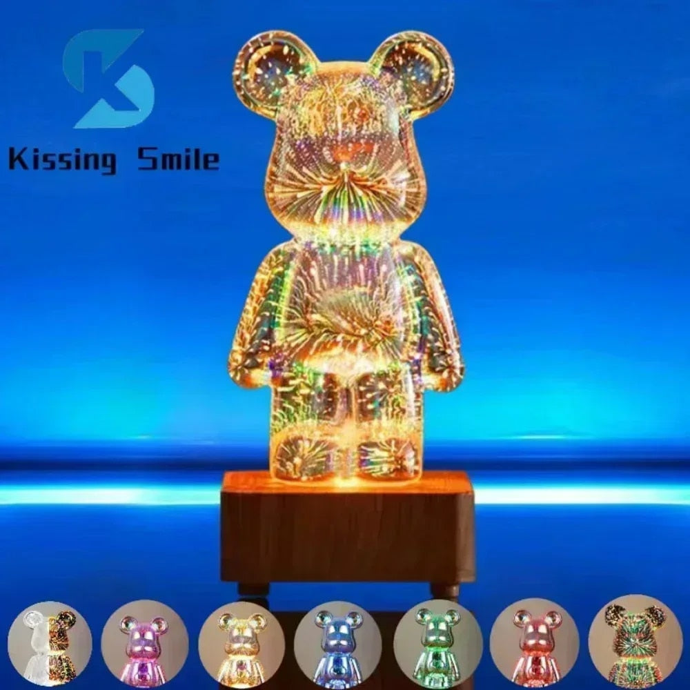LED 3D Bear Night Light: Colorful USB Lamp