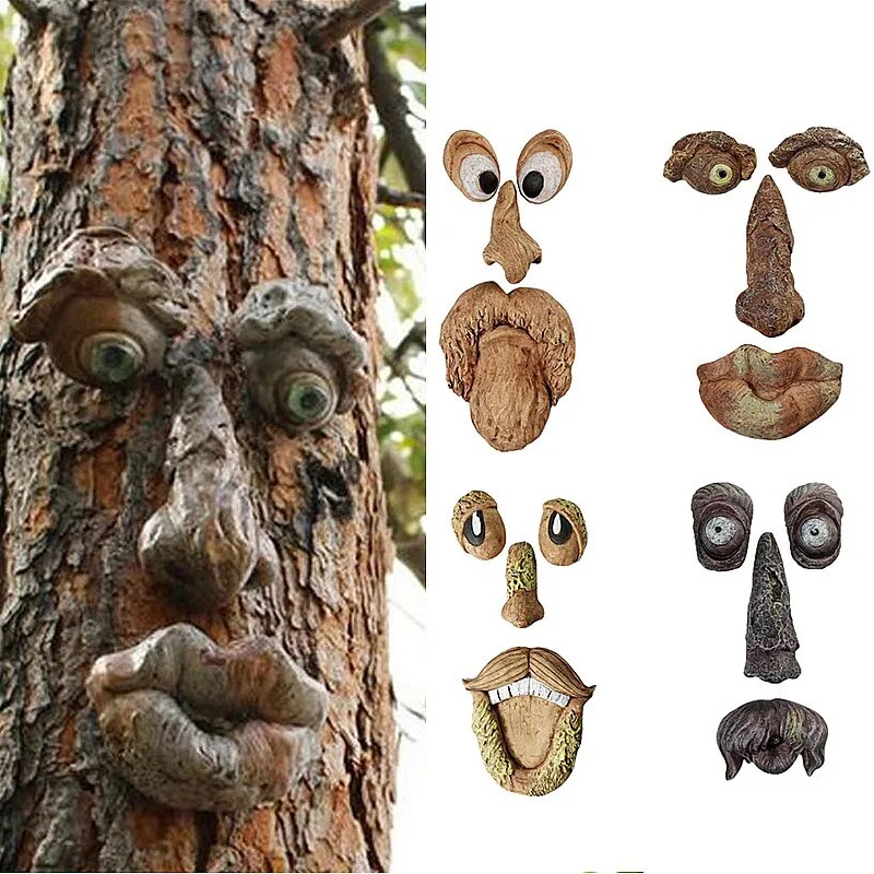 Whimsical Tree Face Sculpture, Fun Outdoor Garden Decor for All Seasons
