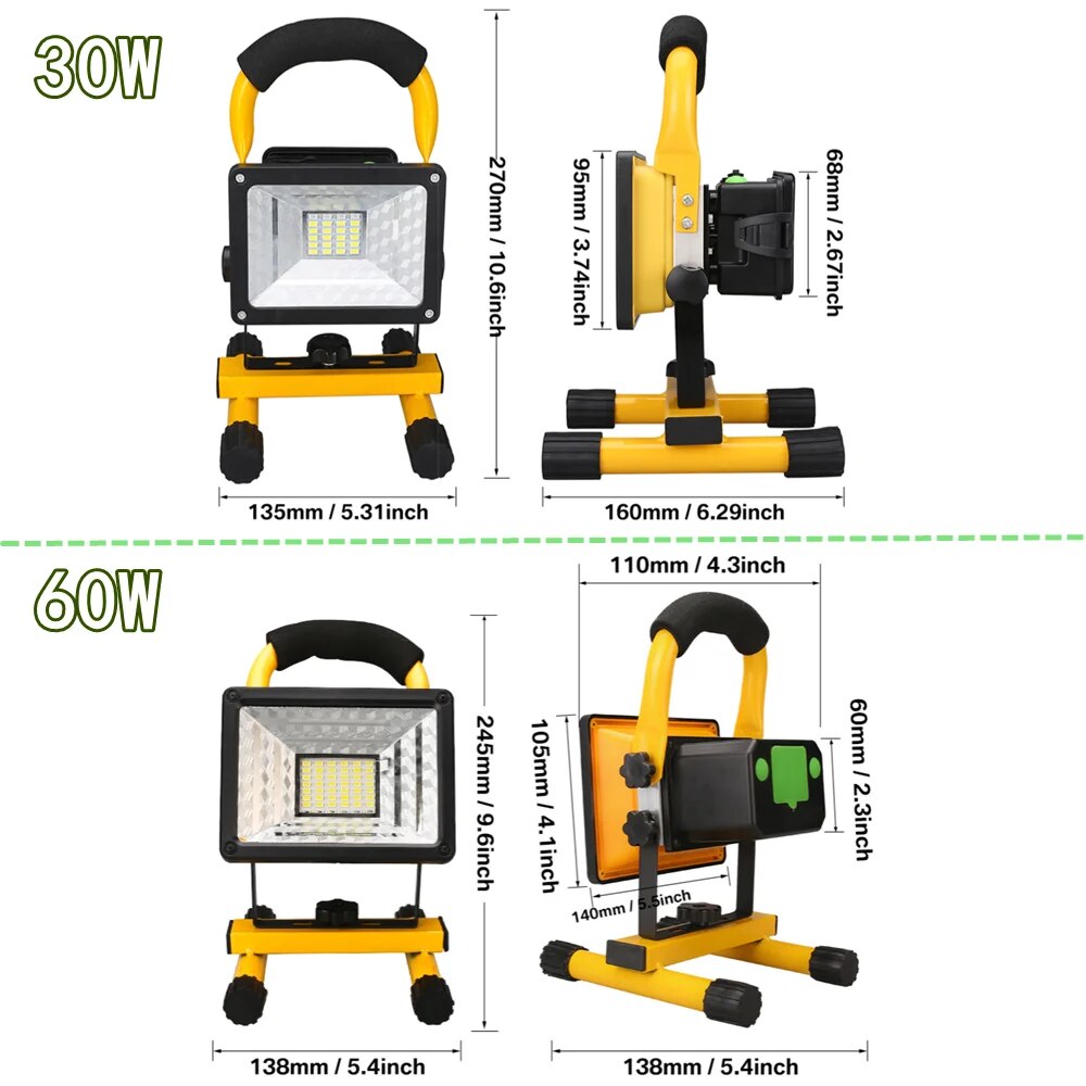 L9RK30WLEDPortableRechargeableFloodlightWaterproofSpotlightBatteryPoweredSearchlightOutdoo
