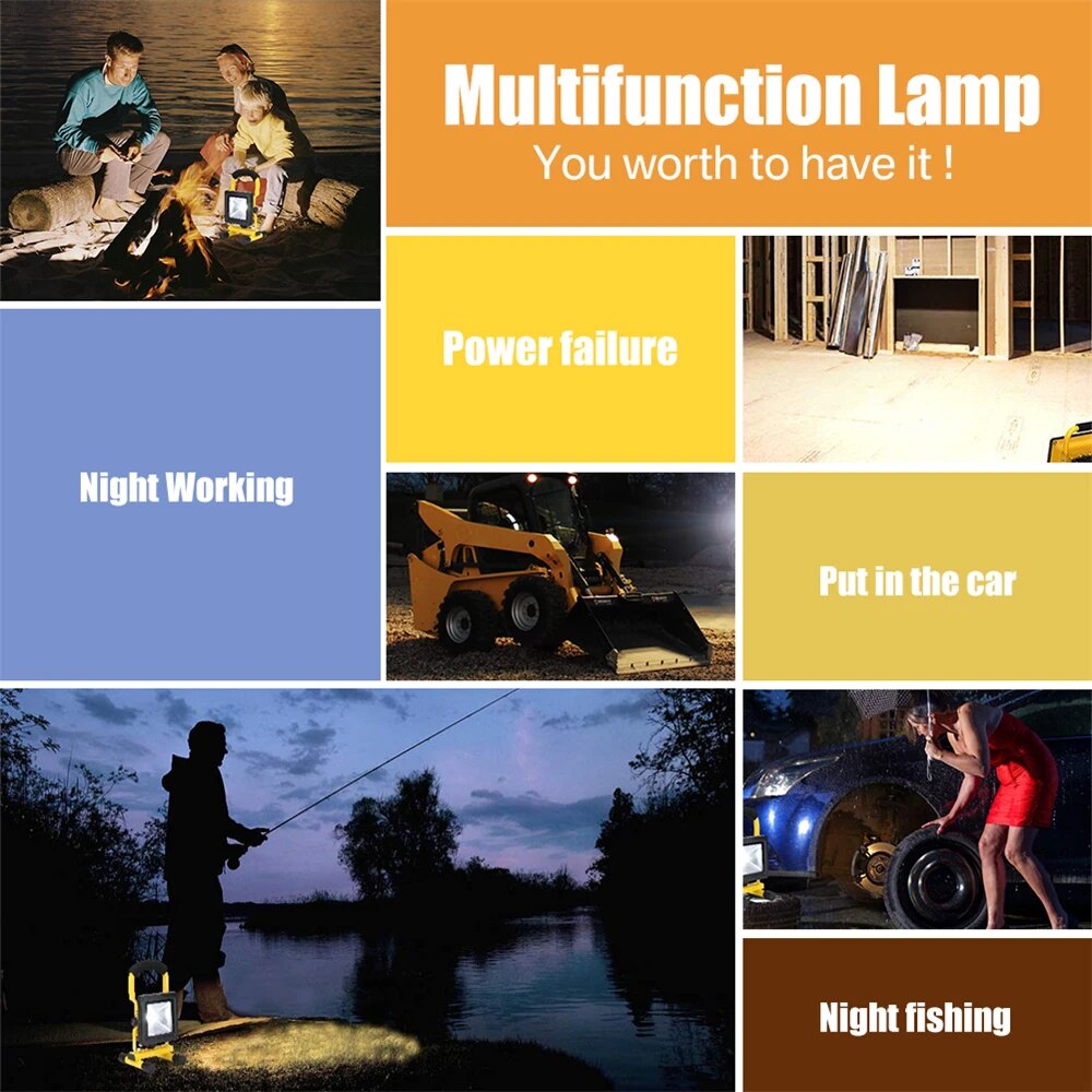 0Jh630WLEDPortableRechargeableFloodlightWaterproofSpotlightBatteryPoweredSearchlightOutdoo