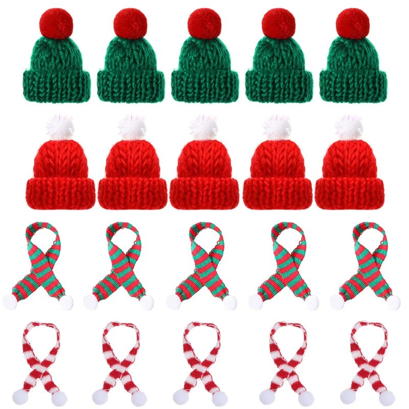 10pcs/20pcs Mini Santa Hat Christmas Scarf 2024 DIY Xmas Party Home Dinner Decoration