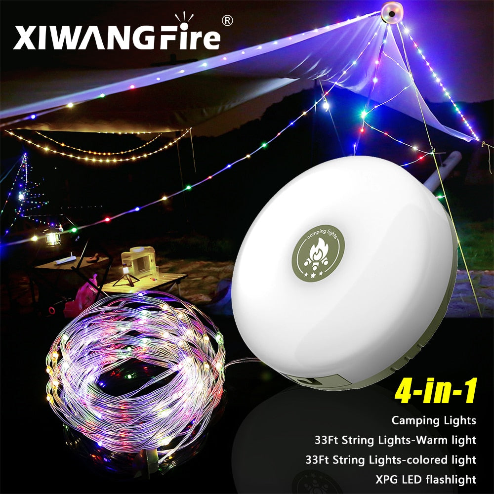USB Rechargeable Camping Light: RGB Atmosphere Light XTE LED Flashlight with Magnet Hook - Outdoor Tent Light String, 10