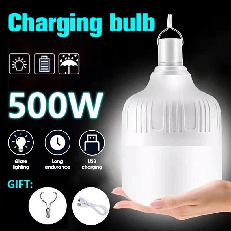 Portable USB Rechargeable LED Camping Lights | Outdoor Emergency Bulb Lantern for BBQ Tents | High Power Battery Lamp