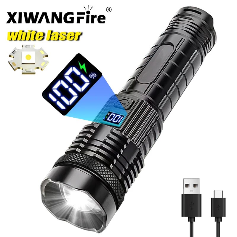 USB Rechargeable LED Flashlight | Portable Torch with Built-in 18650 Battery | 5 Mode Lighting for Outdoor Emergency Cam