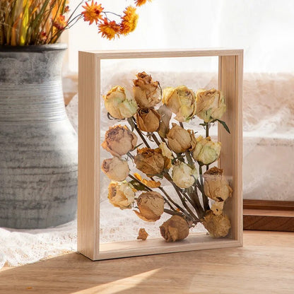 4cm Deep Transparent Shadow Box Frames for Crafts & 3D Picture Memorabilia - Wooden Tabletop Bouquet Display Flower Case