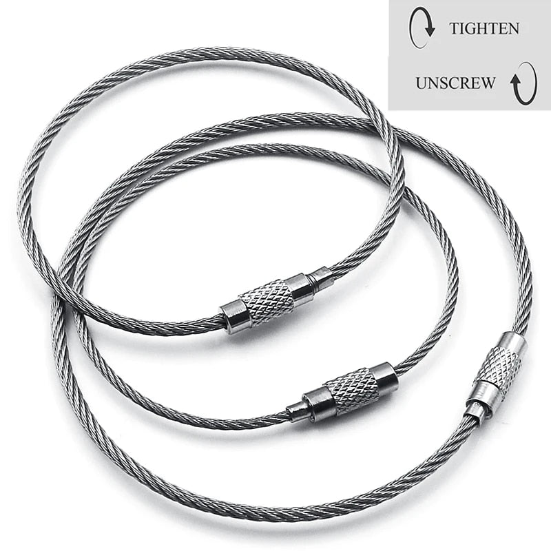 Stainless Steel Wire Cable Loop Keychain Tag Rope | 10Pcs EDC Key Screw Lock Gadget Ring for Camping