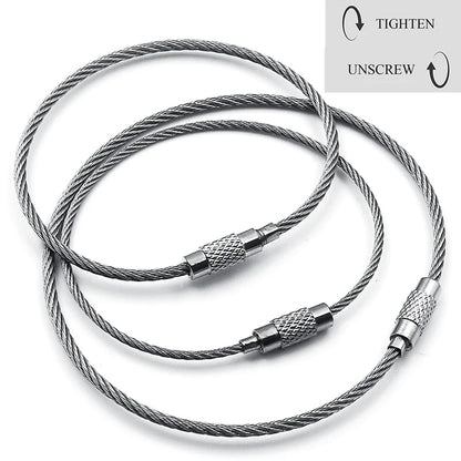 Stainless Steel Wire Cable Loop Keychain Tag Rope | 10Pcs EDC Key Screw Lock Gadget Ring for Camping