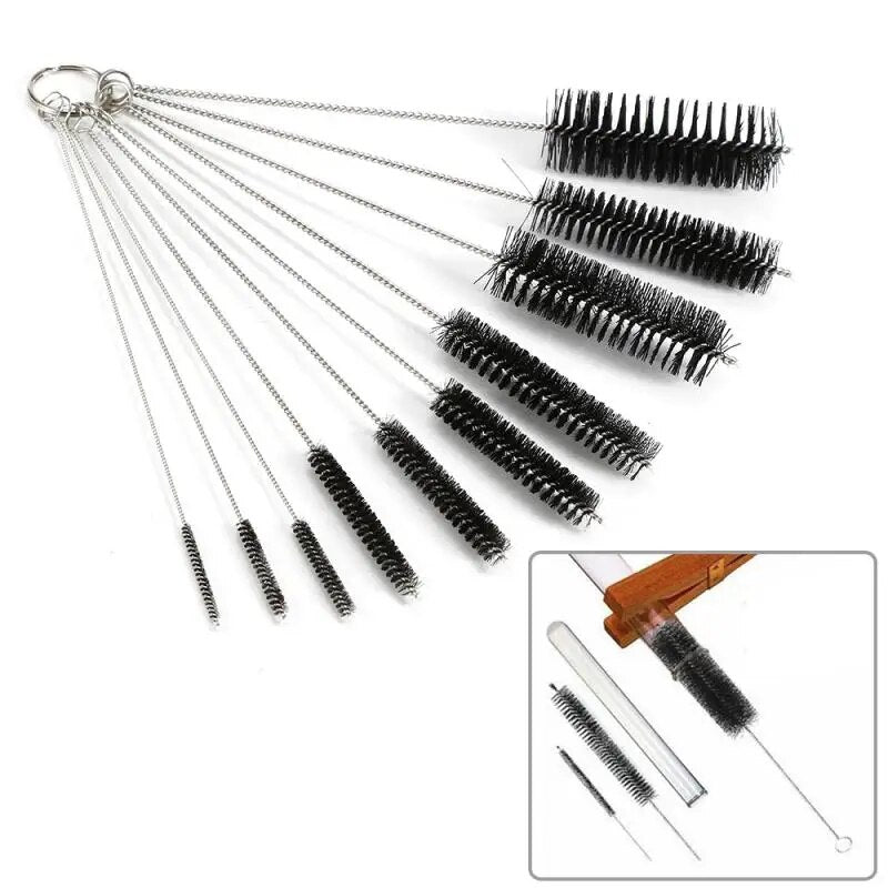 10-Piece Nylon Cleaning Brush Set for Test Tubes, Bottles, Straws, Household Cleaning - Bristle Kit & Accessories