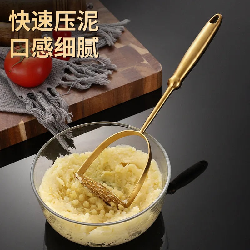 QB8qHomeStainlessSteelPotatoMasherManualFoodCrusherSmoothGarlicPresserPumpkinRicerKitch