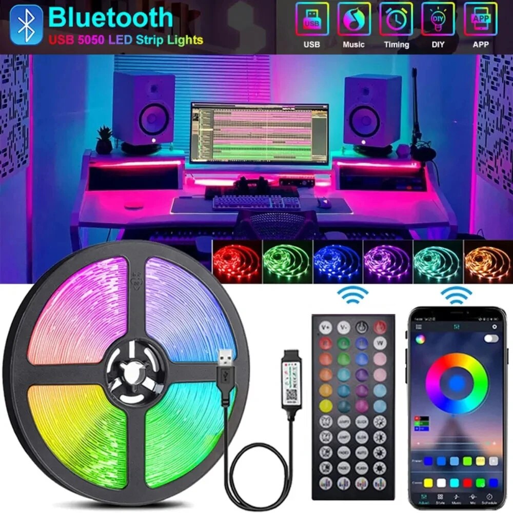 30M WiFi Bluetooth LED Strip Lights | RGB Ice String Lights | USB Plug | Gaming Room Adhesive Tape Band