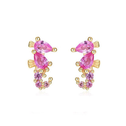 eeDAKEYOUNUOGoldFilledStudEarringsSetForWomenEarCuffsColorfulZirconDangleHoopEarrings