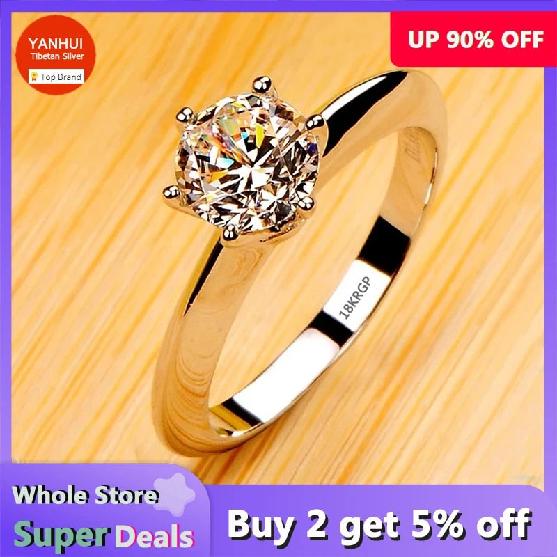 Luxurious 18K White Gold Solitaire Ring with 2 Carat Zirconia Diamant: Timeless Wedding Band for Women
