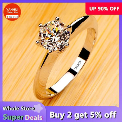 Luxurious 18K White Gold Solitaire Ring with 2 Carat Zirconia Diamant: Timeless Wedding Band for Women