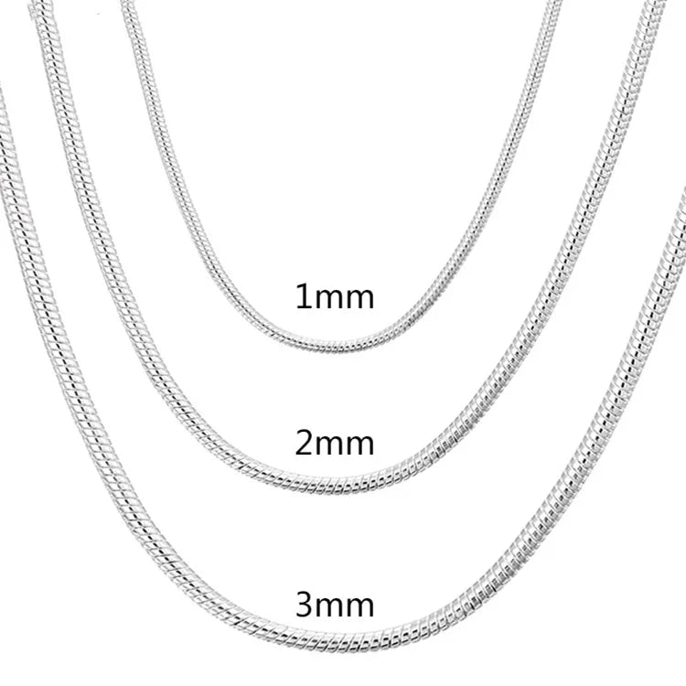 925 Sterling Silver Snake Chain Necklace: 1MM/2MM/3MM Width, 40-75cm Length, Fashion Jewelry for Men & Women, Ideal for