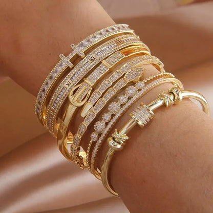 Jff5ClassicLuxuryShinyZirconLetterCharmBraceletforWomenFashionBrandJewelryWeddingParty