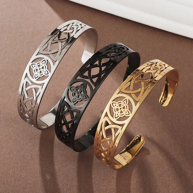 Stainless Steel Celtic Witch Knot Bracelet - Adjustable Open Cuff for Men and Women - Witchcraft Amulet Jewelry - Unique