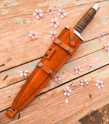 Custom Handmade Dagger Knife Carbon Steel Dagger Italian Leather Handle Survival (2).jpg