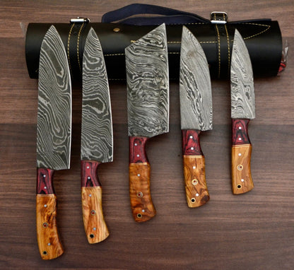 Premium Hand Forged Damascus 5 Piece Chef Kitchen Knife Set
