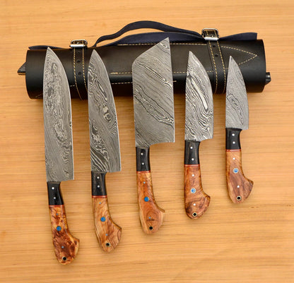 Signature Damascus Chef Knife Set of 5 Piece Handcrafted Collection