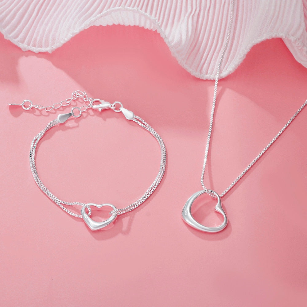 925 Sterling Silver Heart Bracelets & Necklaces, Designer Fashion Jewelry Sets for Women, Perfect for Parties, Weddings