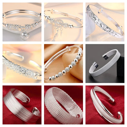 925 Sterling Silver Heart Open Bangles for Women - Fine Adjustable Cuff Bracelet Charms, Ideal Wedding Gift &