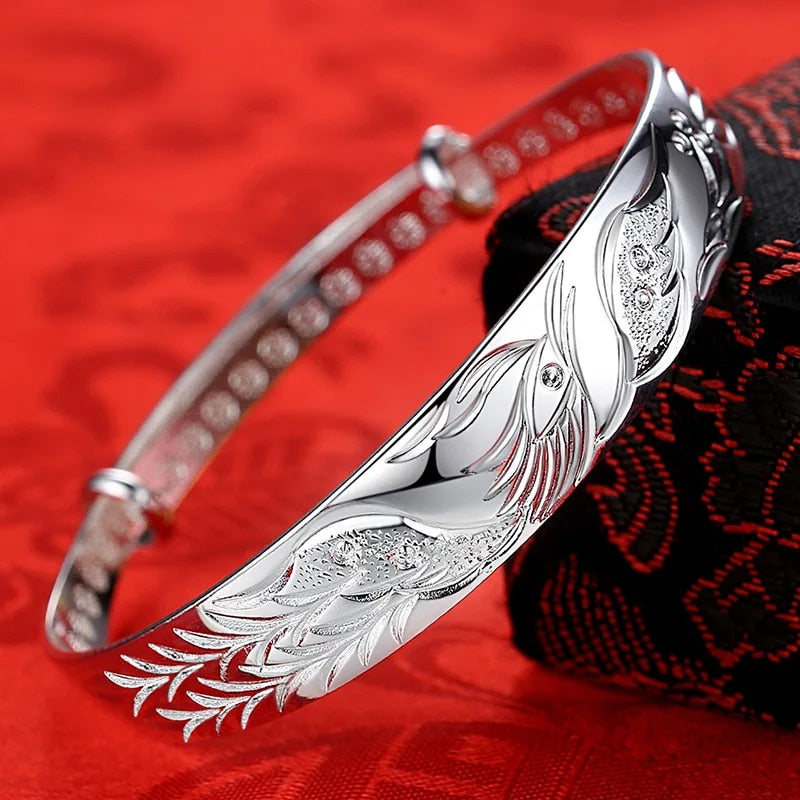 925 Sterling Silver Phoenix Bracelet, Luxury Adjustable Bangle for Women, Perfect for Fashion, Parties, Weddings