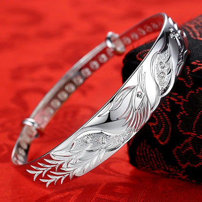 925 Sterling Silver Phoenix Bracelet, Luxury Adjustable Bangle for Women, Perfect for Fashion, Parties, Weddings