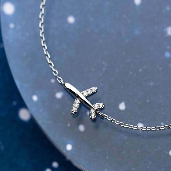 Modian 925 Sterling Silver Luminous CZ Airplane Bracelet, Women's Link Chain Korean Style Fine Jewelry