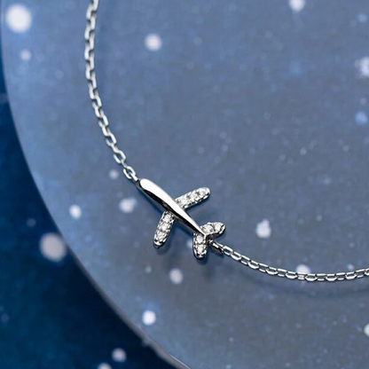 Modian 925 Sterling Silver Luminous CZ Airplane Bracelet, Women's Link Chain Korean Style Fine Jewelry
