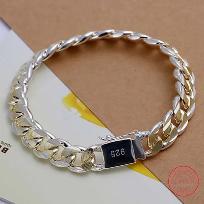 EuREFine925SterlingSilverNobleNiceChainSolidBraceletforWomenMenCharmsPartyGiftWedding