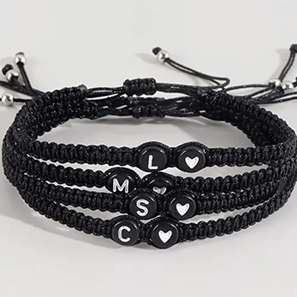 Handmade Adjustable Initial Heart Charms Bracelets: A-Z Name Braided Bracelets for Women & Men - Friendship Jewelry Gift