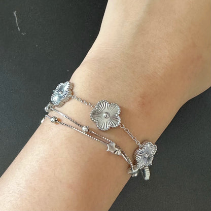 0tX5Y2KNewDesignMetalPlumLaserFiveLeafFlowerPlantBraceletStainlessSteelWaterproofHigh