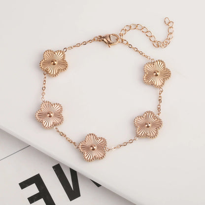 2fL1Y2KNewDesignMetalPlumLaserFiveLeafFlowerPlantBraceletStainlessSteelWaterproofHigh