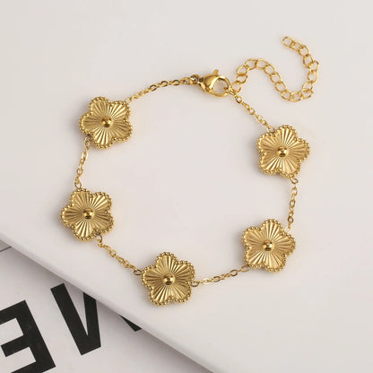 75QfY2KNewDesignMetalPlumLaserFiveLeafFlowerPlantBraceletStainlessSteelWaterproofHigh