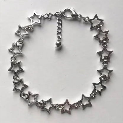 Y2K Grunge Stars Link Bracelet: Anime-Inspired Charm Bangles for Women